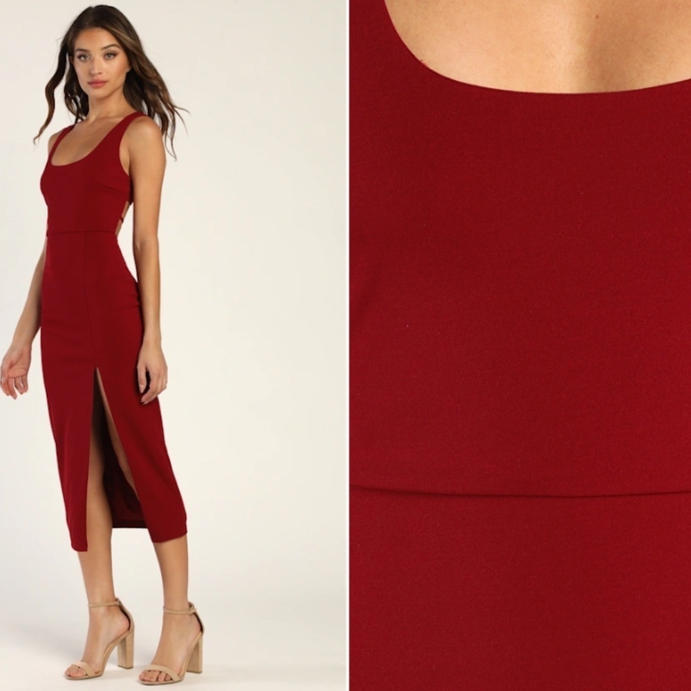 Lulu's Burgundy Cutout Midi Dress with Front Slit - Picture 4 of 6